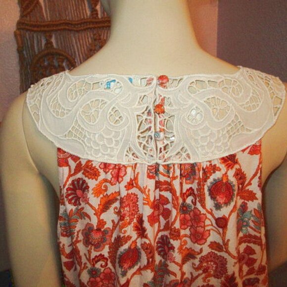 Sundance Eyelet Crochet Tunic Top Size L Cotton Sleeveless Keyhole Flowy Boho - Picture 7 of 10